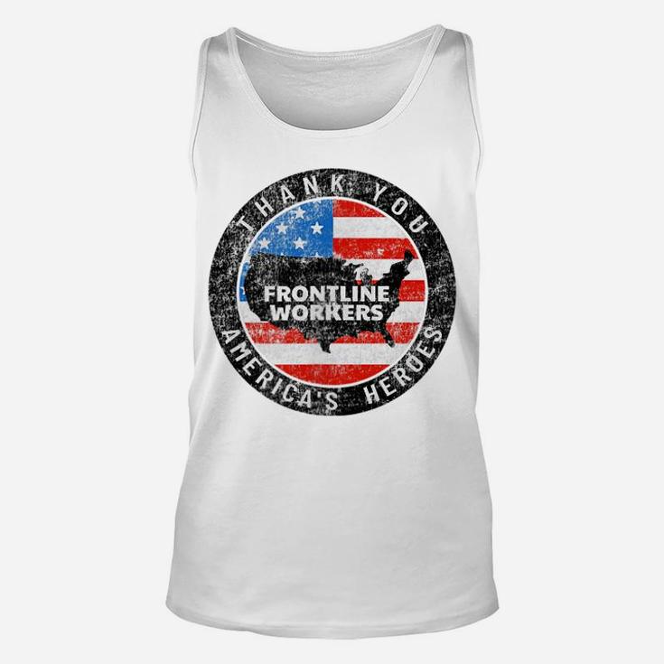 Printed 2 Sides Retro Thank You Frontline Workers Us Flag Unisex Tank Top
