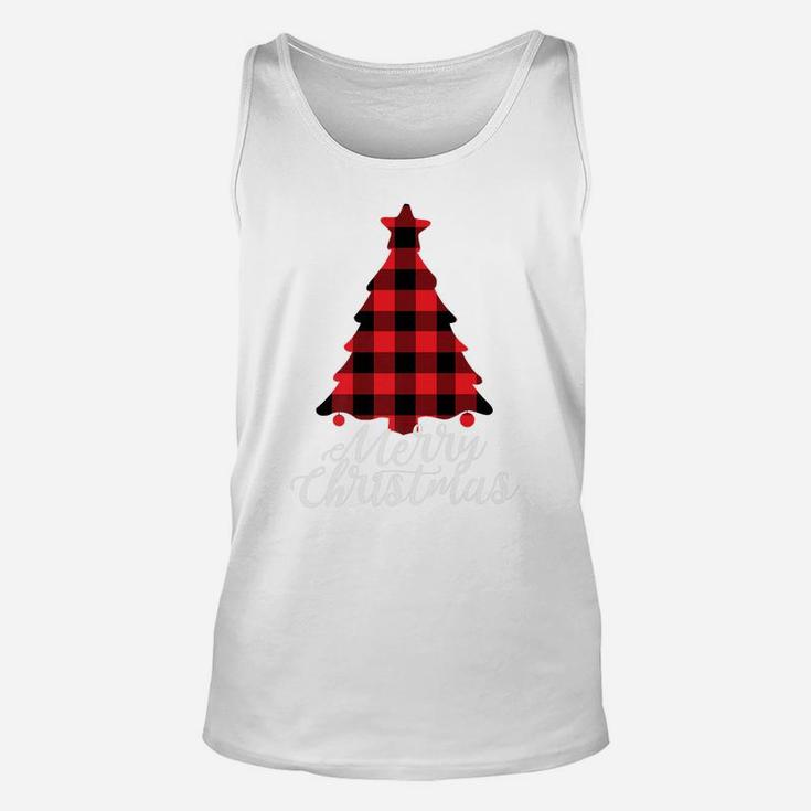 Red Buffalo Check Plaid Merry Christmas Tree Holiday Gift Unisex Tank Top