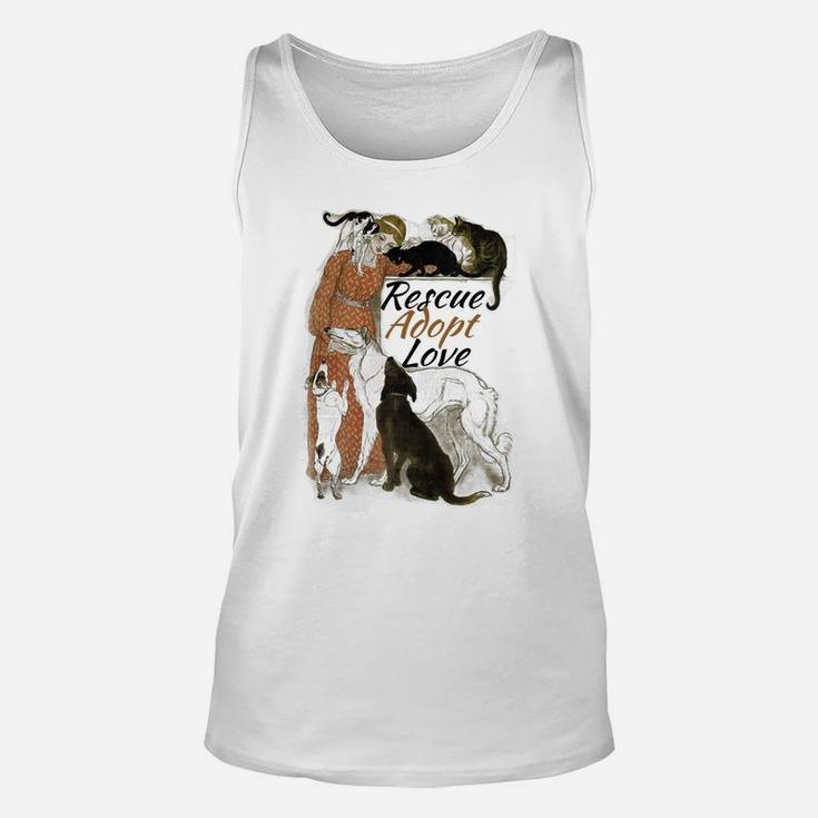 Rescue Adopt Love Funny As Dog Or Cat Lover Gift Unisex Tank Top