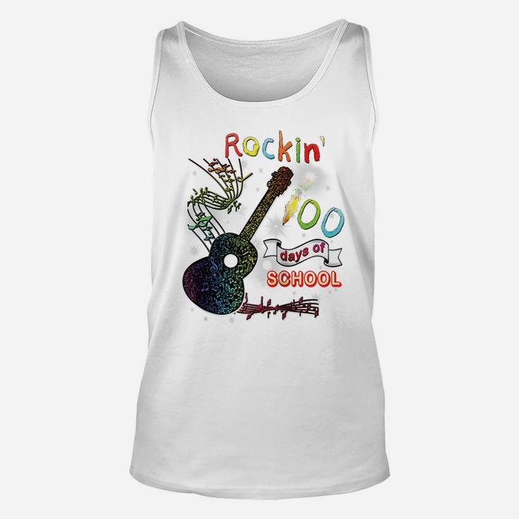 Rockin' 100 Days Of School Guitar Student Music Teacher Gift Raglan Baseball Tee Unisex Tank Top