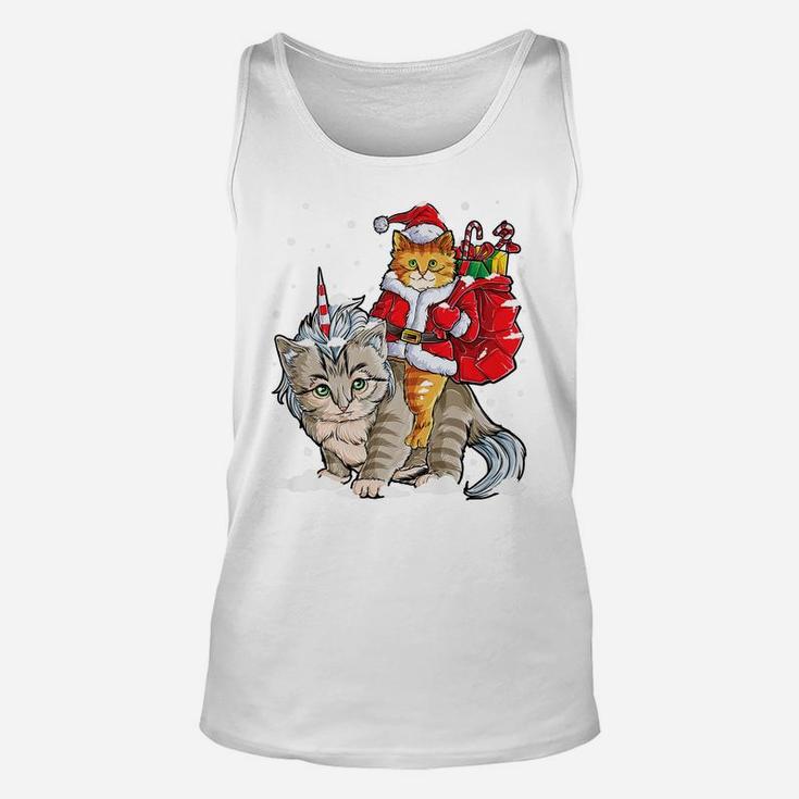 Santa Cat Riding Caticorn Christmas Gifts Meowy Catmas Xmas Unisex Tank Top
