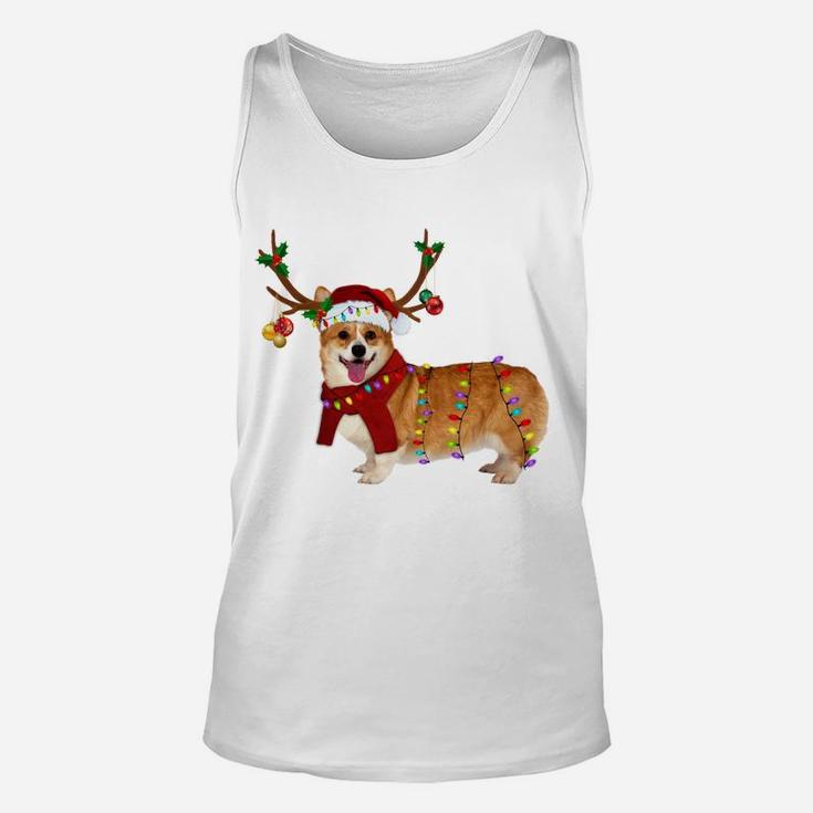 Santa Corgi Reindeer Light Christmas Gifts Sweatshirt Unisex Tank Top