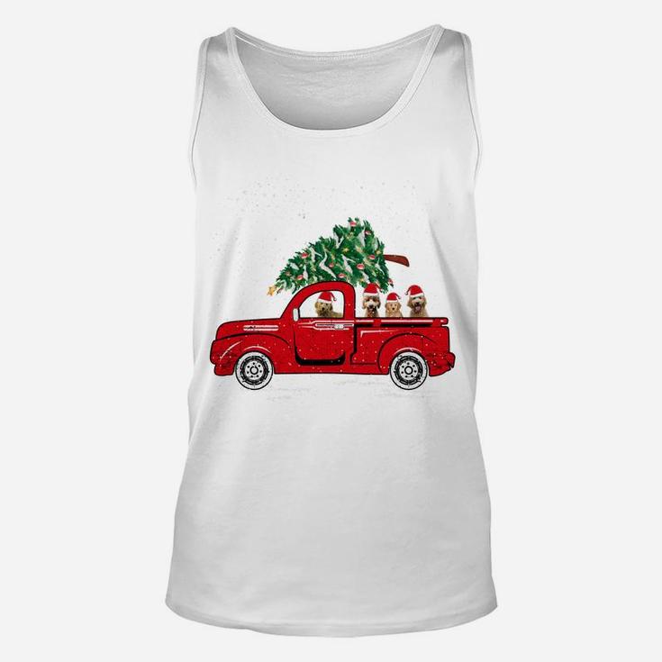 Santa Goldendoodle Riding Red Truck Dog Merry Christmas Gift Unisex Tank Top