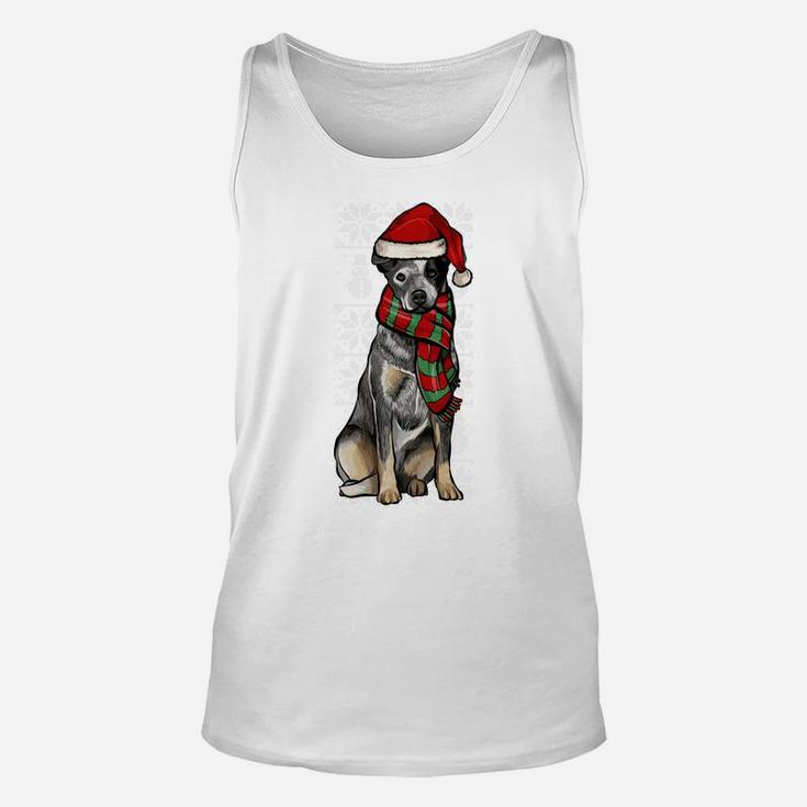 Santa Hat Xmas Australian Cattle Dog Ugly Christmas Sweatshirt Unisex Tank Top