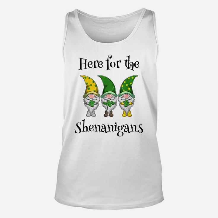 St Patricks Day Here For The Shenanigans Gnome Shamrock Gift Unisex Tank Top