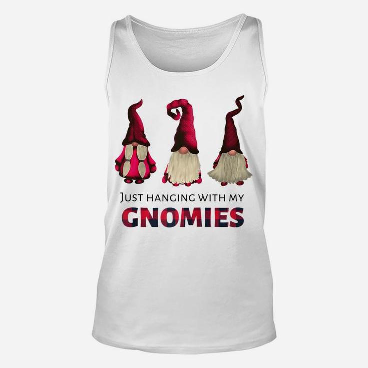 Three Gnomes - Just Hanging With My Gnomies Buffalo Plaid Raglan Baseball Tee Unisex Tank Top