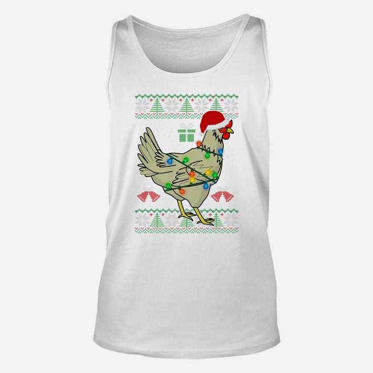 Ugly Christmas Chicken Sweater | Santa Hat Lights Gift Unisex Tank Top
