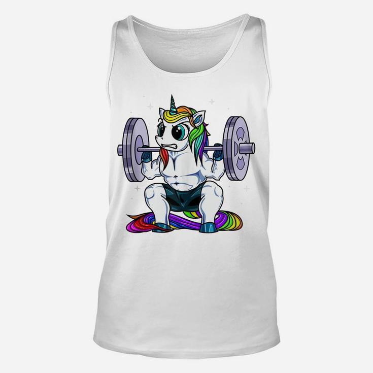 Unicorn Weightlifting Squatting Gym Workout Women Fitness Unisex Tank Top