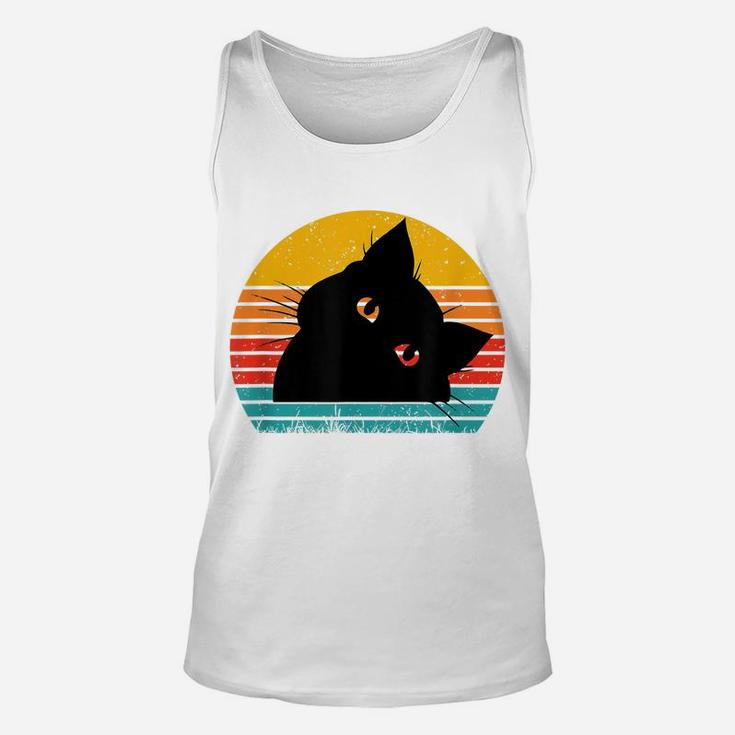 Vintage Sunset Black Cat Lover, Retro Style Black Cats Unisex Tank Top