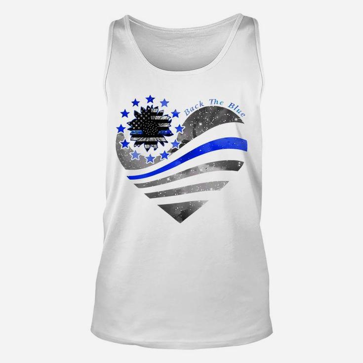 Womens Back The Blue Heart With Flower Unisex Tank Top