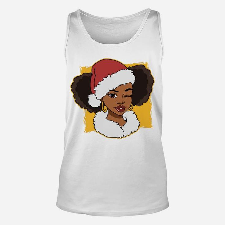 Womens Black African American Santa Gift Merry Christmas Unisex Tank Top