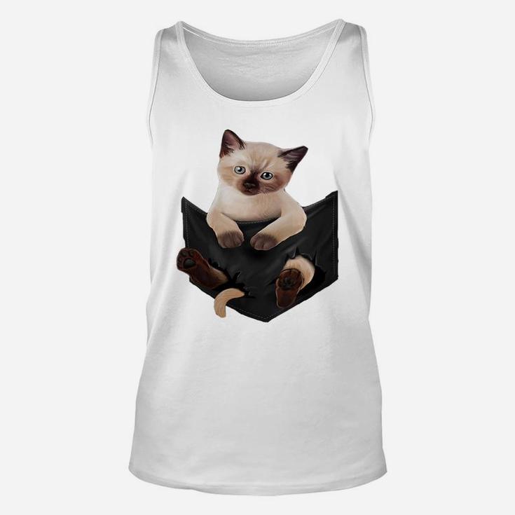 Womens Cat Lovers Gifts Siamese In Pocket Funny Kitten Face Unisex Tank Top
