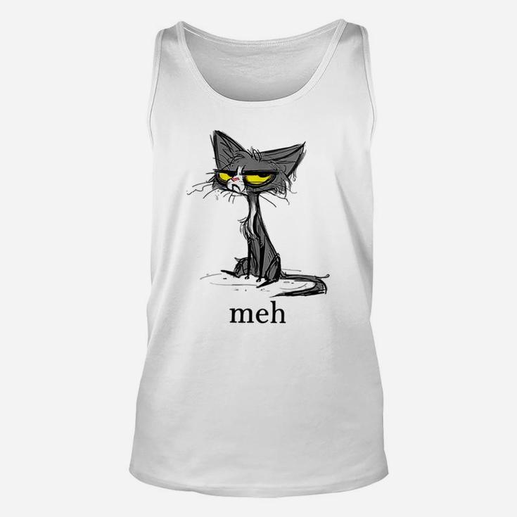 Womens Funny Meh Cat Gift For Cat Lovers Unisex Tank Top