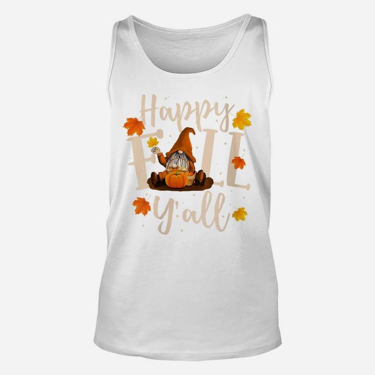 Womens Happy Fall Y'all Cute Gnomes Pumpkin Autumn Tree Fall Leaves Unisex Tank Top