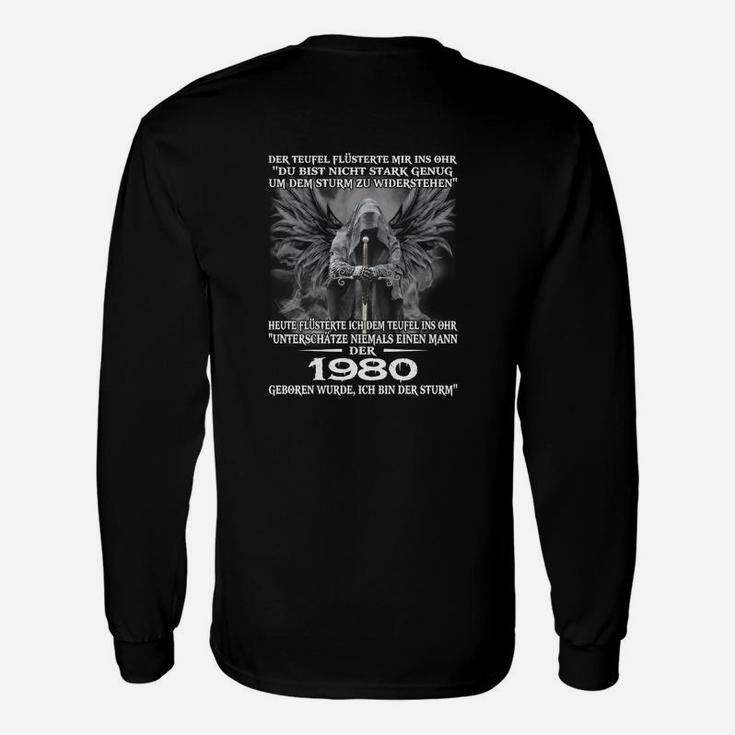 Jahrgang 1980 Geburtstagsmotiv Langarmshirts für Herren, Schwarz Retro Style
