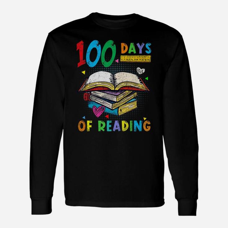 100 Days Of School Reading English Teacher Books Stack Tee Unisex Long Sleeve