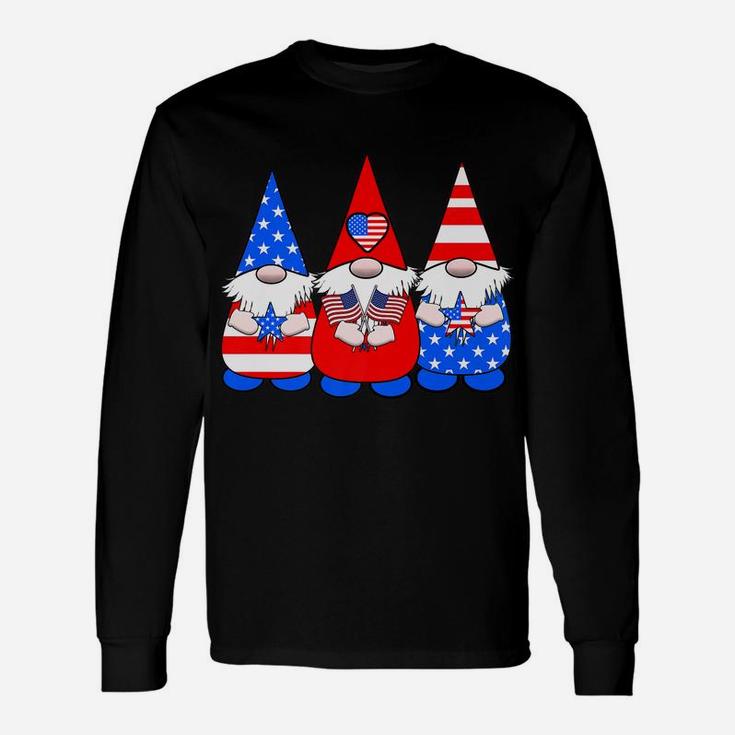 3 Patriotic Gnomes American Flag Red White Blue Usa Unisex Long Sleeve