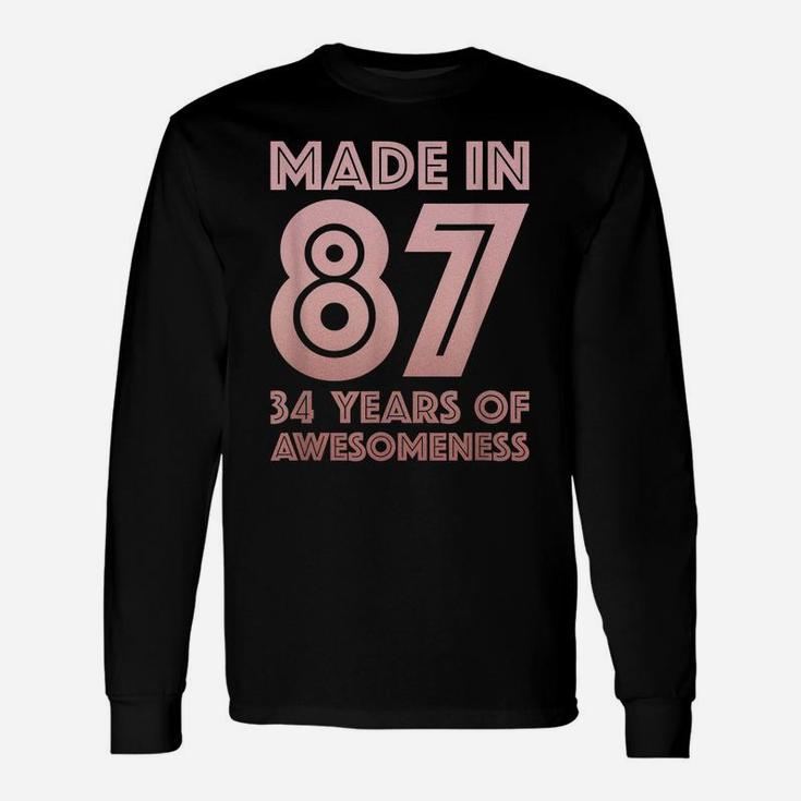 34Th Birthday Gifts Man Woman 34 Year Old Son Daughter 1987 Unisex Long Sleeve
