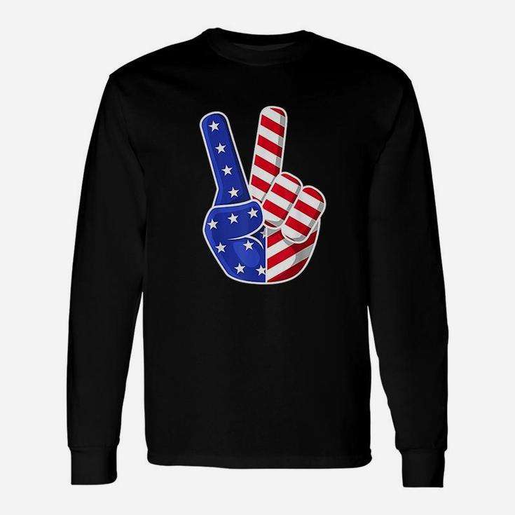 4Th Of July American Flag Peace Sign Hand Patriotic Unisex Long Sleeve