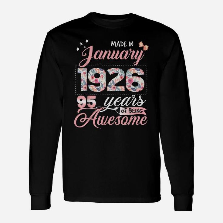 95Th Birthday Floral Gift For Womens Born In January 1926 Unisex Long Sleeve