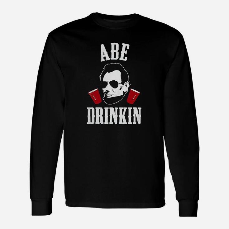 Abe Drinkin 4Th Of July  Navy Blue With White Red Print Unisex Long Sleeve