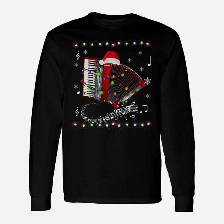 Accordion Instrument Santa Hat Christmas Lights Xmas Gifts Unisex Long Sleeve