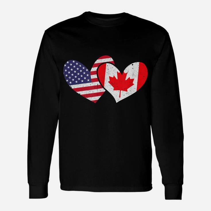 America Usa United States Love Canada Hearts Flags Design Unisex Long Sleeve