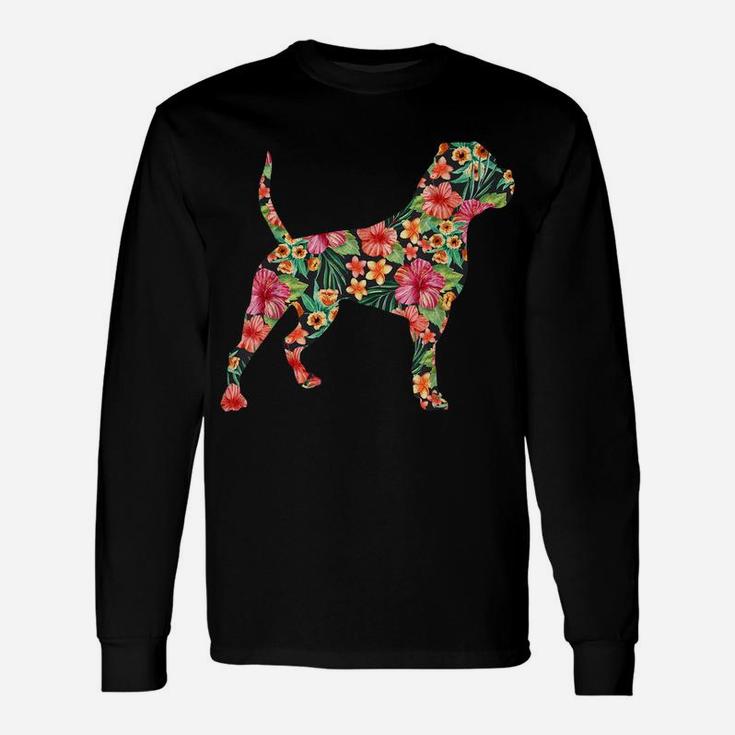 American Bulldog Flower Funny Dog Silhouette Floral Gifts Unisex Long Sleeve
