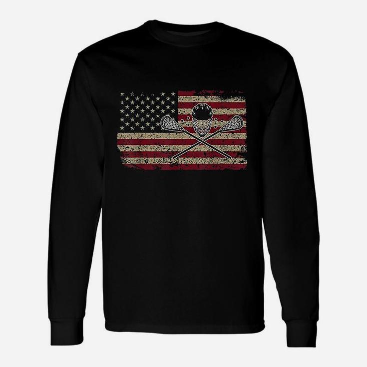 American Flag Lacrosse Gift Proud Usa Lax Player Jersey Unisex Long Sleeve