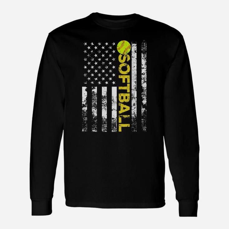 American Flag Softball Team Gift Unisex Long Sleeve