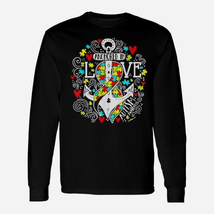 Anchored In Love Autism Awareness Pieces Puzzle Ribbon Long Sleeve T-Shirt