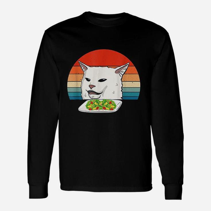 Angry Women Yelling At Confused Cat At Dinner Table Meme Unisex Long Sleeve