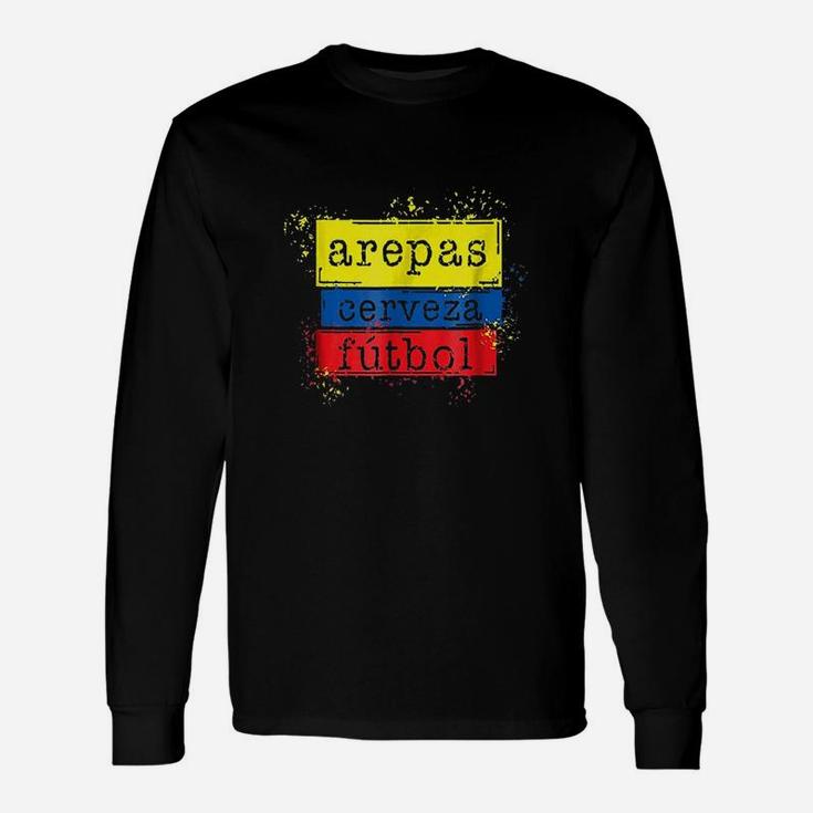 Arepas Cerveza Futbol Colombian Flag Long Sleeve T-Shirt Arepas Cerveza Futbol Colombian Flag Long Sleeve T-Shirt