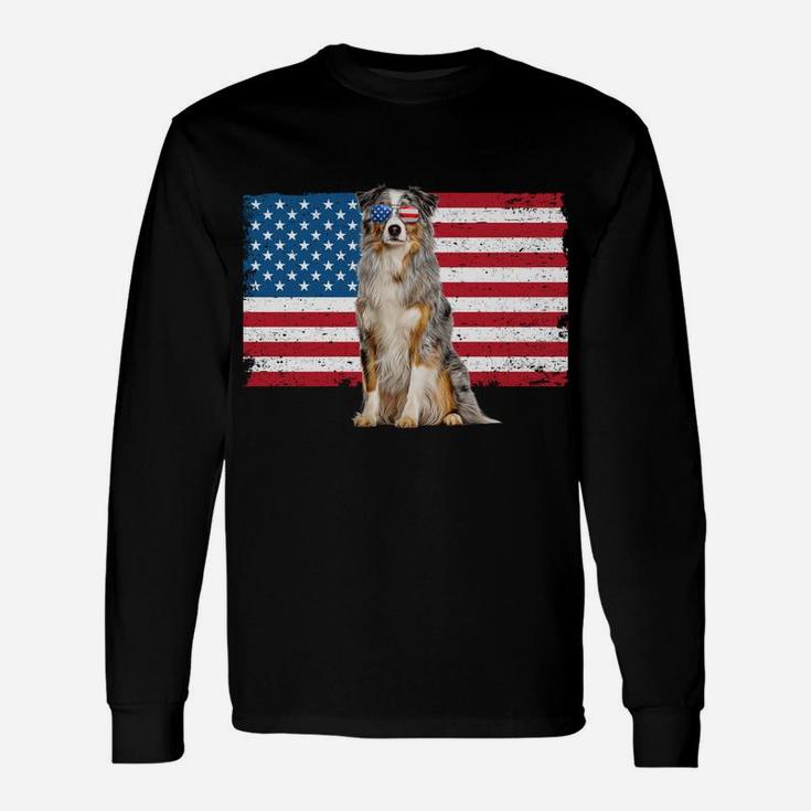Australian Shepherd Dad American Flag Dog Lover Aussie Dad Sweatshirt Unisex Long Sleeve