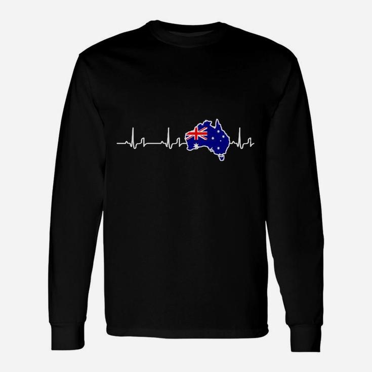 Australien Herzschlag Flagge Unisex Langarmshirts Schwarz, Patriotisches Design