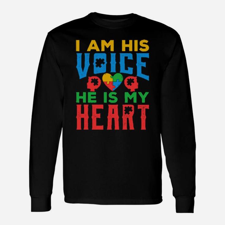 Autism Awareness Grandparents I Am His Voice He Is My Heart Long Sleeve T-Shirt
