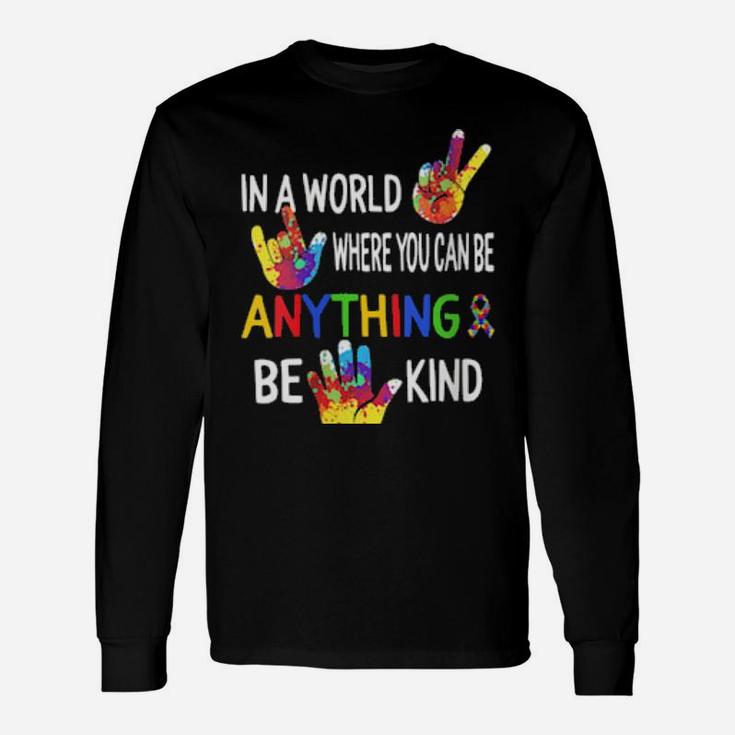 Autism Awareness In World Be Kind Asl Language Puzzle Ribbon Long Sleeve T-Shirt