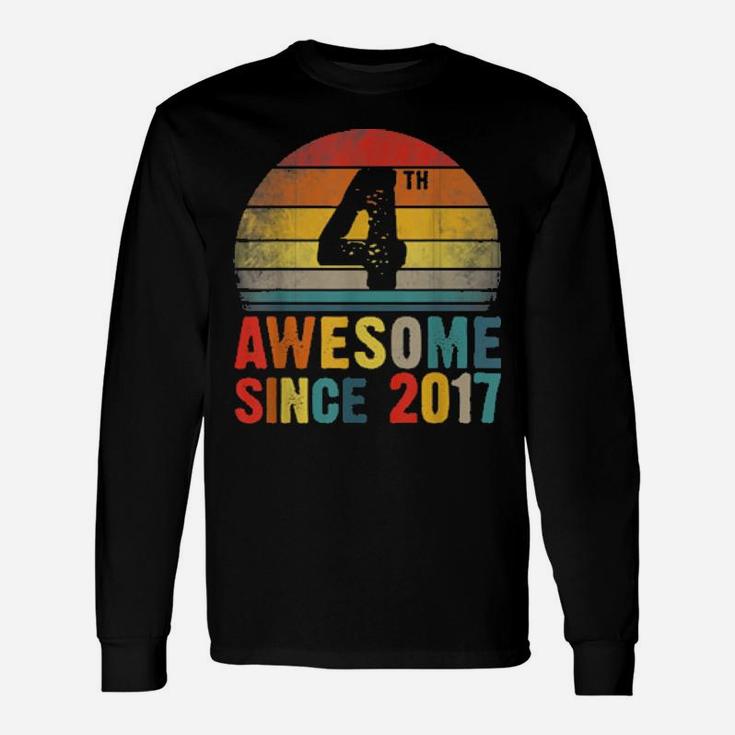 Awesome Since 2017 Distressed 4Th Birthday 4 Yrs Old Long Sleeve T-Shirt