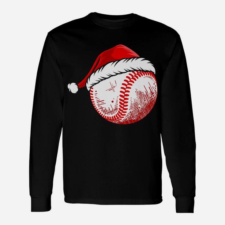 Baseball Wearing Santa Hat Funny Baseball Christmas Matching Unisex Long Sleeve