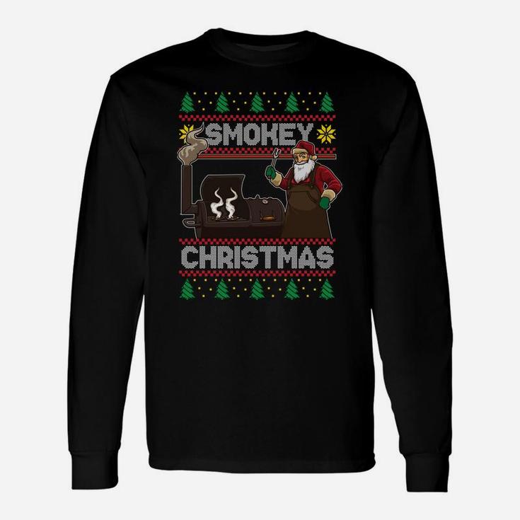 Bbq Santa Grilling Roast On Smoker Ugly Smokey Christmas Sweatshirt Unisex Long Sleeve