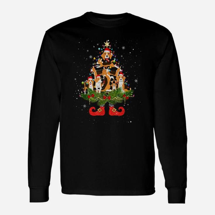 Beagle Christmas Tree Lights Funny Santa Hat Dog Lover Unisex Long Sleeve