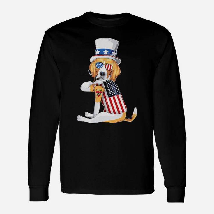 Beagle Dog Merica 4Th Of July Usa American Flag Men Women Long Sleeve T-Shirt