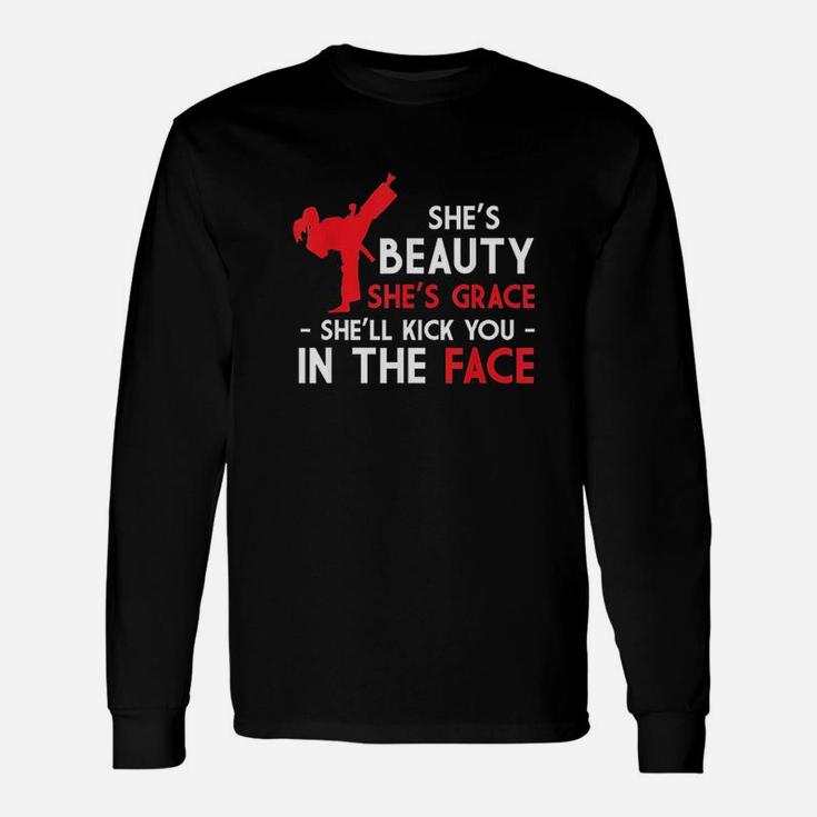 Beauty And Grace Girls Martial Arts Tkd Karate Test Mom Dad Unisex Long Sleeve