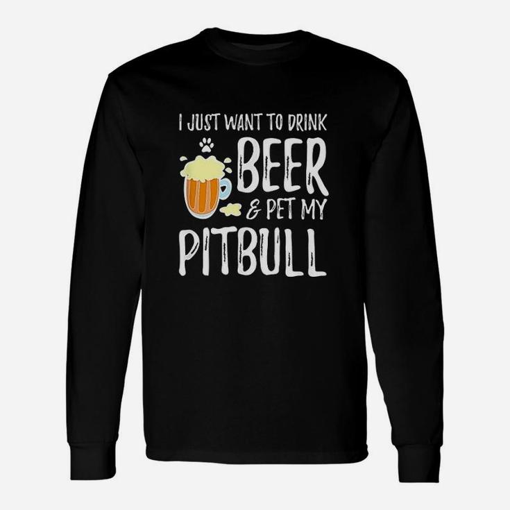 Beer And Pitbull Funny Dog Mom Or Dog Dad Gift Idea Unisex Long Sleeve