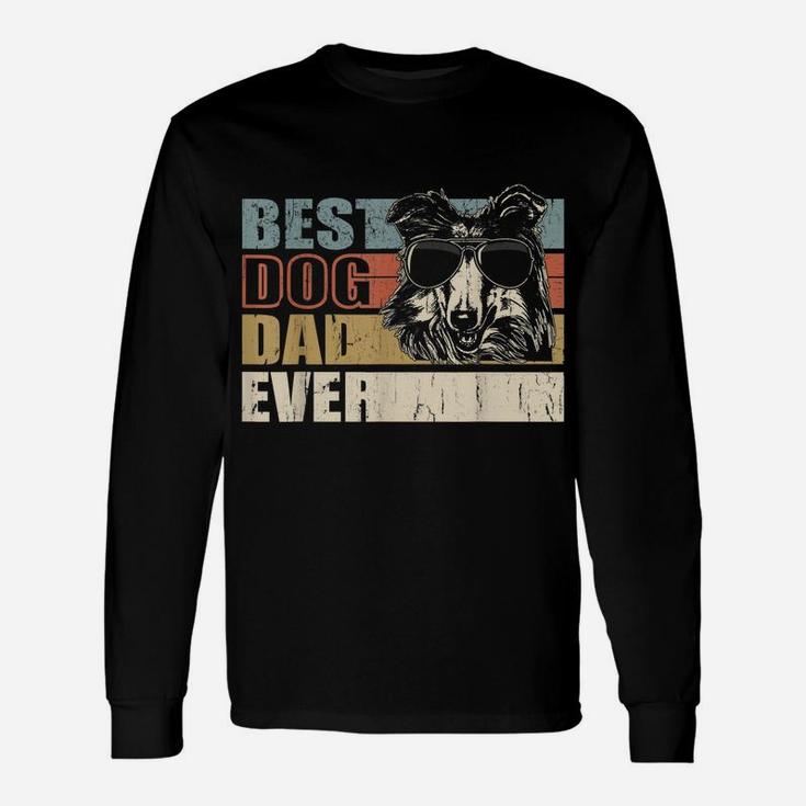 Best Dog Dad Ever Funny Glasses Rough Collie Retro Unisex Long Sleeve
