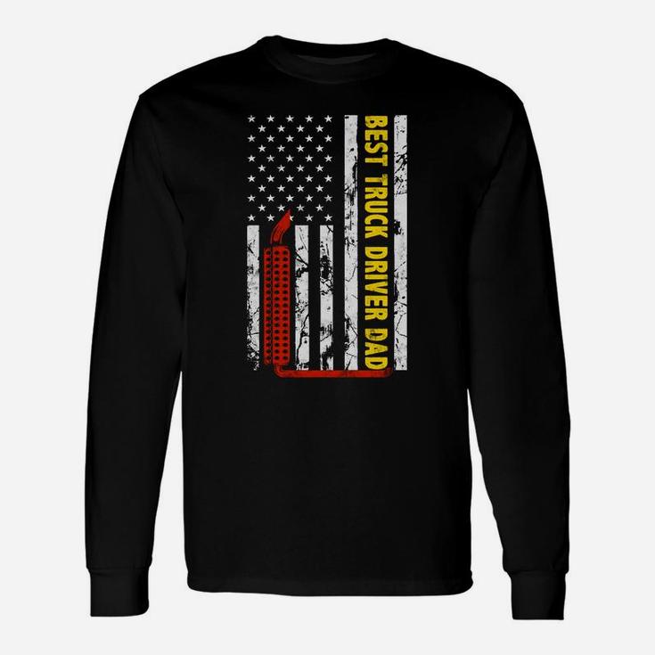 Best Truck Driver Dad Ever Thin Yellow Line American Flag Unisex Long Sleeve