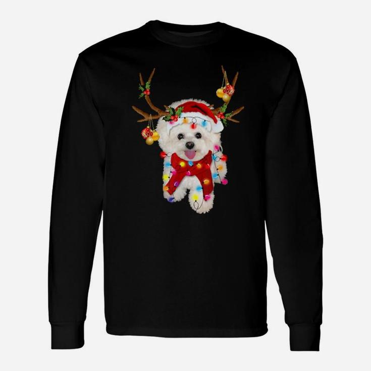 Bichon Frise Ready For Xmas Bulldog Reindeer Horn Long Sleeve T-Shirt