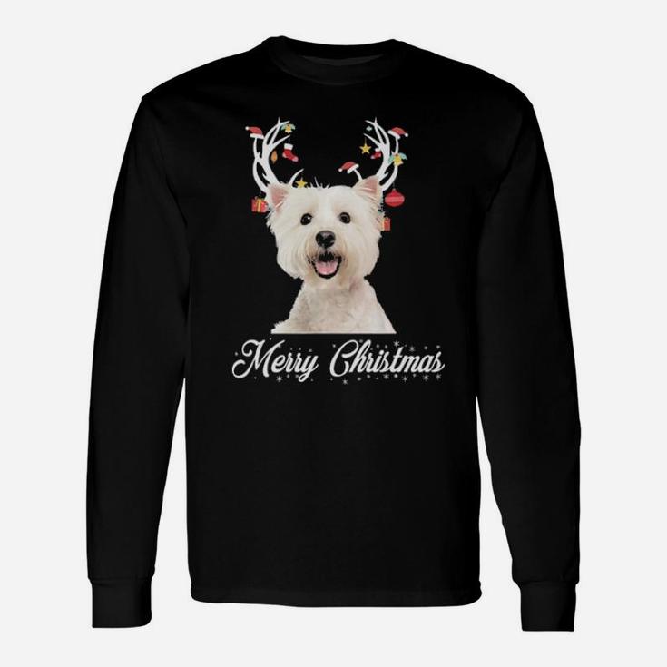 Bichon Frise Reindeer Horns Merry Xmas Dog Lover Long Sleeve T-Shirt