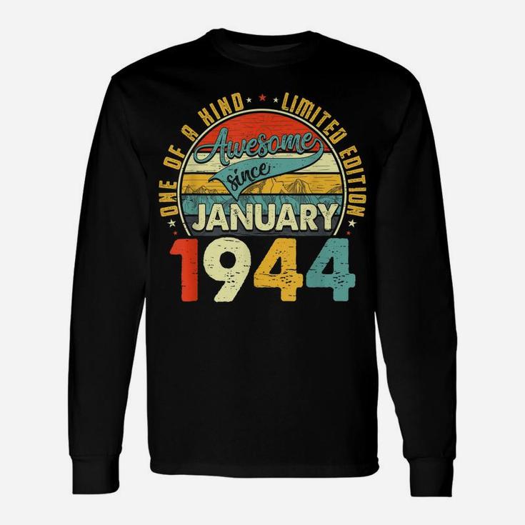 Born In January 1944 77Th Birthday Gift Retro 77 Years Old Unisex Long Sleeve