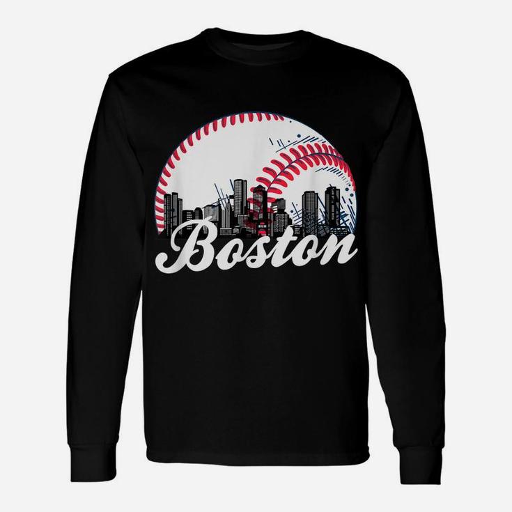 Boston Baseball Skyline - Retro Boston Baseball Cityscape Unisex Long Sleeve